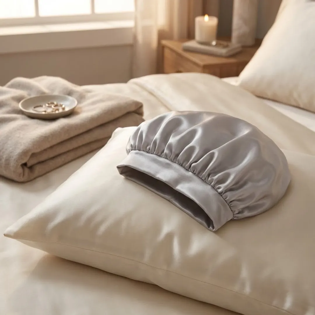 NUVEX Zilverkleurige Satin Haarbonnet - Elastisch