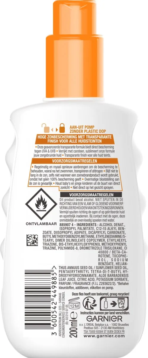 Garnier Ambre Solaire Invisible Protect Refresh Transparante Bronze Zonnebrandspray SPF 30 200ml