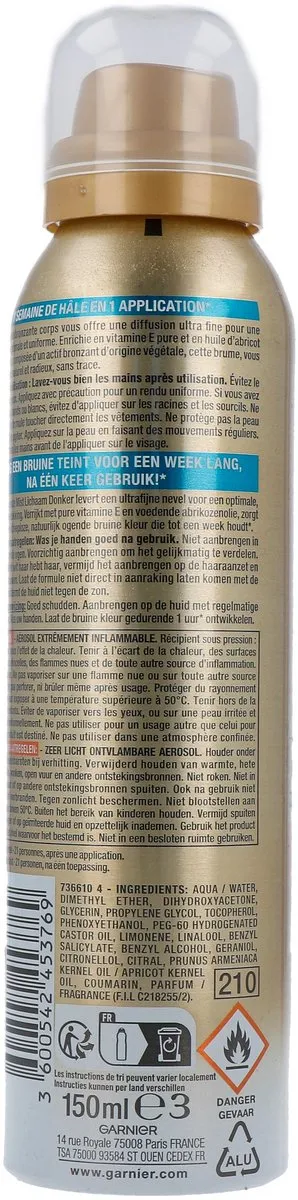Garnier Ambre Solaire Natural Bronzer Zelfbruinende Spray 150ml
