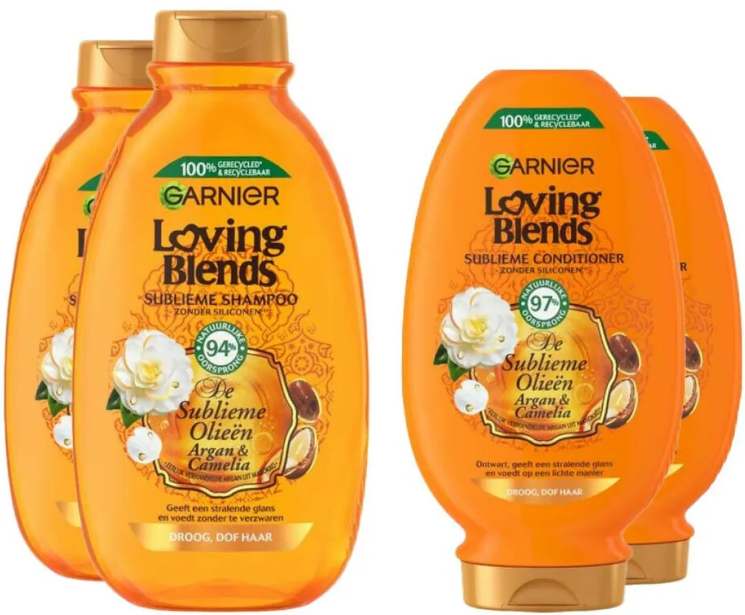 Garnier Loving Blends Argan & Cameliaolie Shampoo & Conditioner - 2x 300ml & 2x 250ml