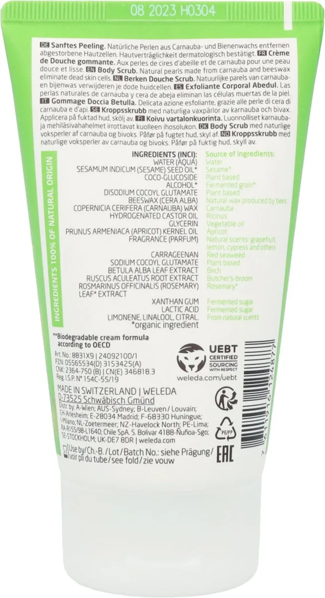 Weleda Berken Pearl Scrub Douchecrème 150ml - Cipres/Grapefruit/Citroen