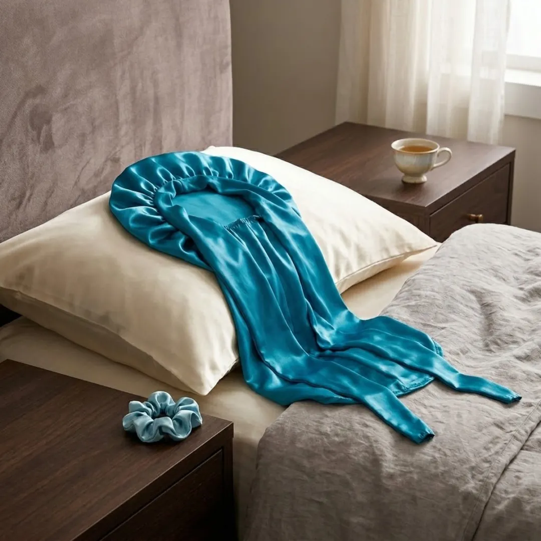 NuveX Turquoise Satin Haarbonnet - Lang Haar