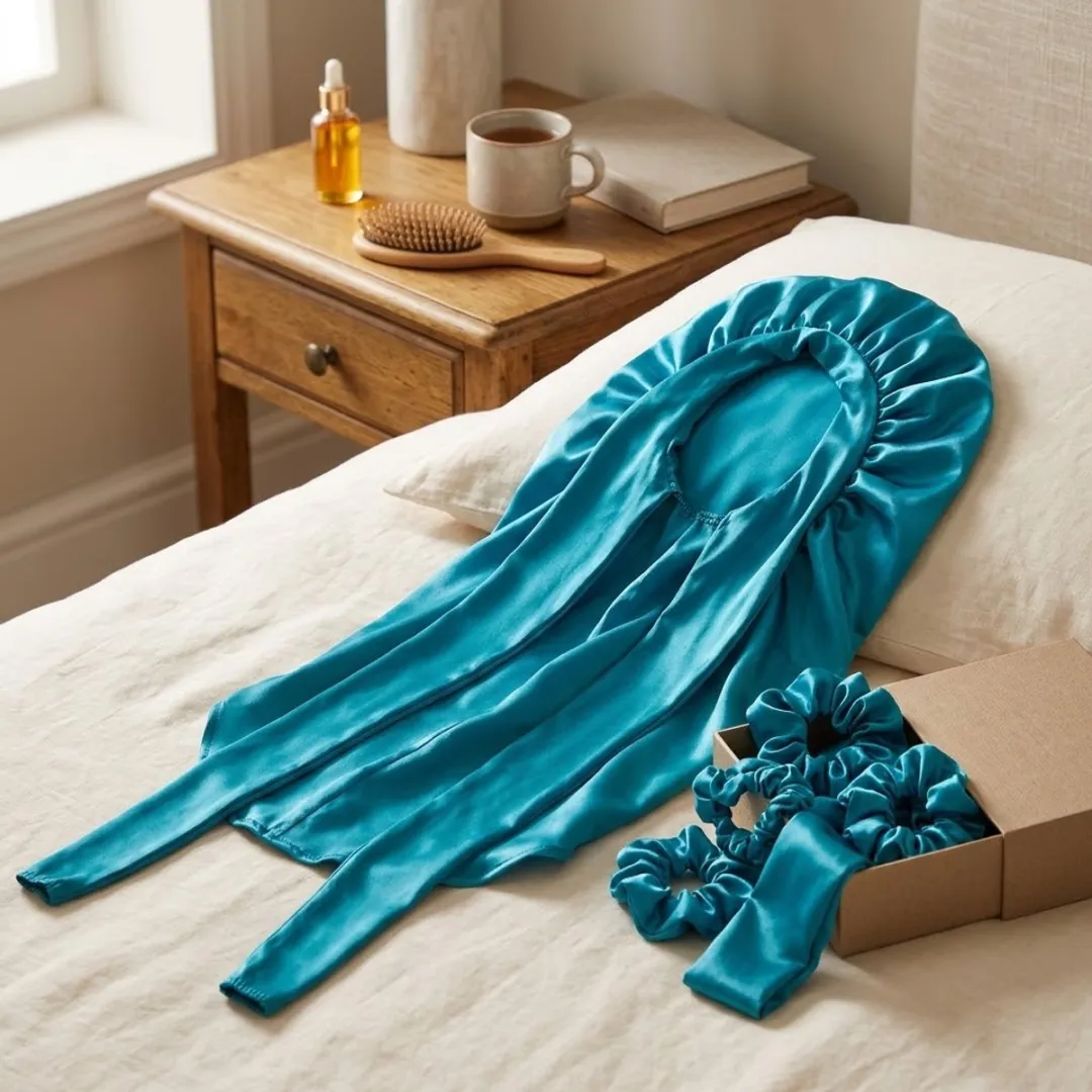 NuveX Turquoise Satin Haarbonnet - Lang Haar
