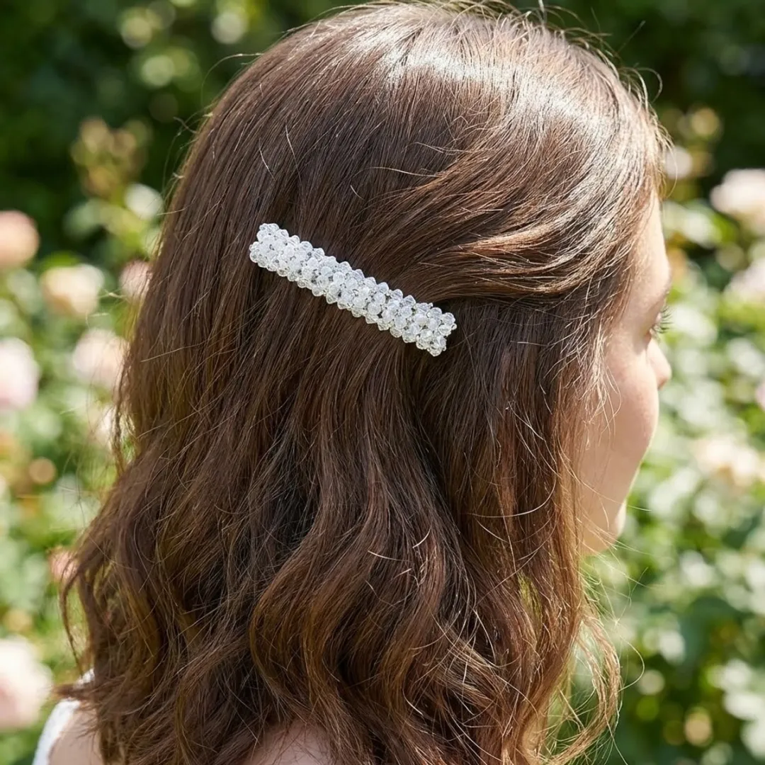 NuveX Haarclips Zilverkleurig - 4 Stuks Facetkralen Roze/Paars/Champagne/Transparant
