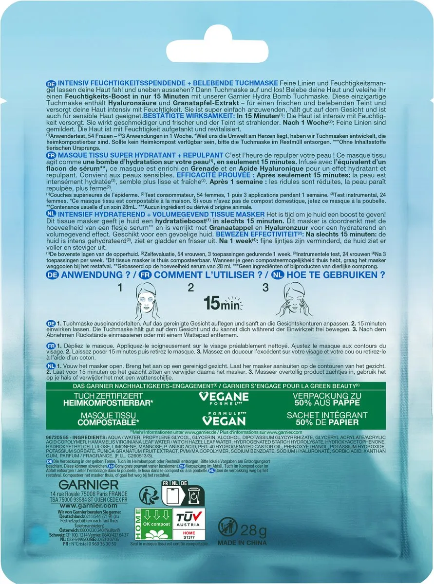 Garnier SkinActive Hydra Bomb Sheet Mask Granaatappel - 32ml
