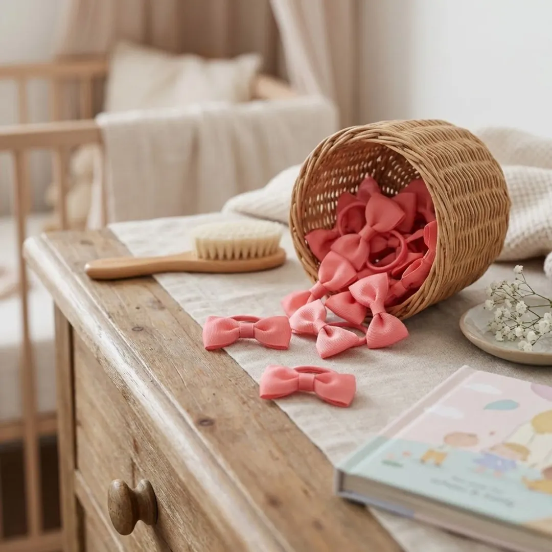 Koraal roze haar elastiekjes set – strik haarbandjes – meisjes dames – 20 stuks – elastische haar elastiek met strik – ribstof strikjes set