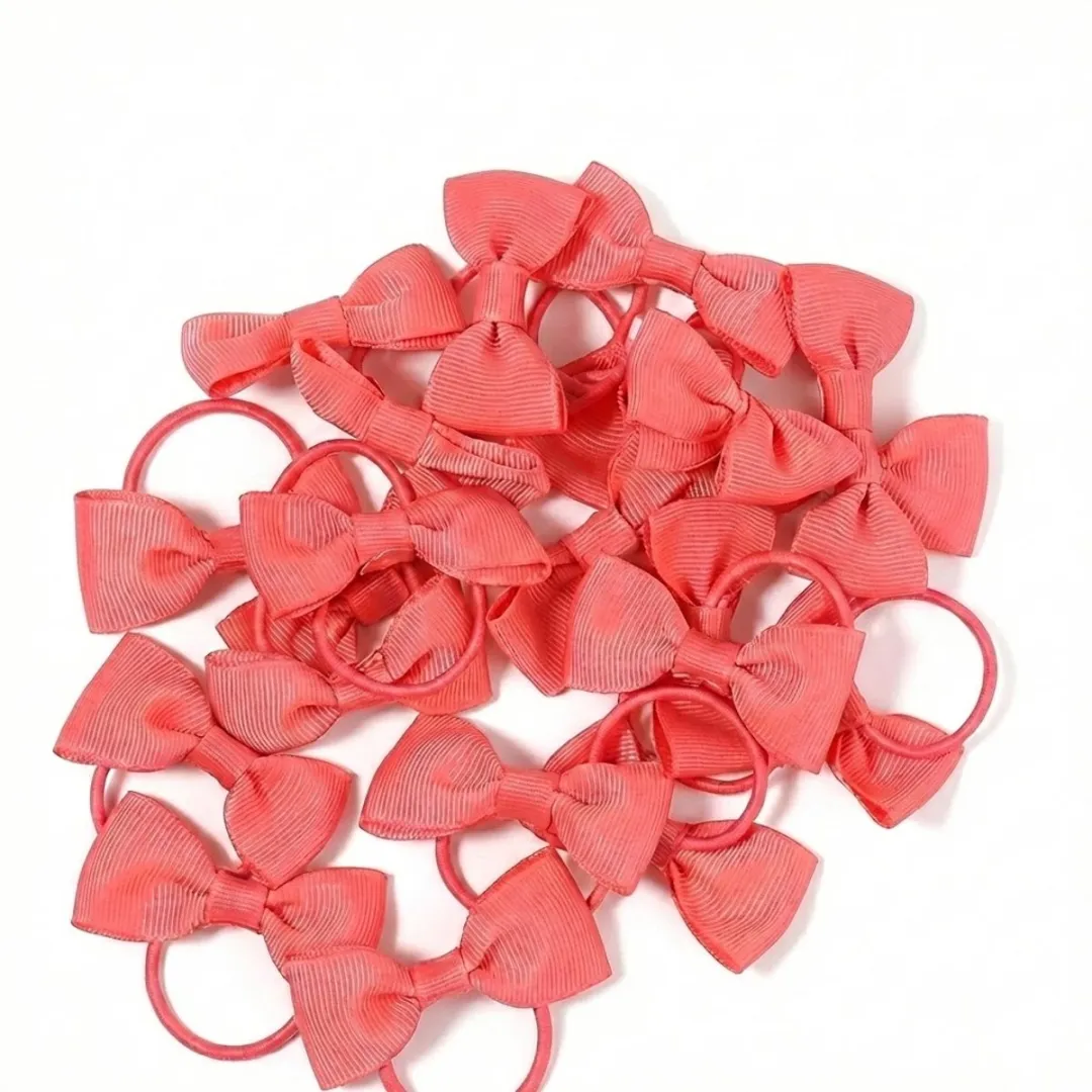 Koraal roze haar elastiekjes set – strik haarbandjes – meisjes dames – 20 stuks – elastische haar elastiek met strik – ribstof strikjes set