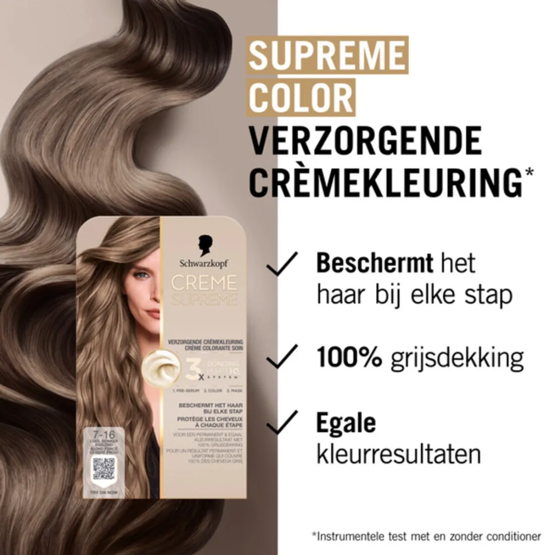 Schwarzkopf Creme Supreme 7-16 Cool Donker Asblond Haarverf 245g