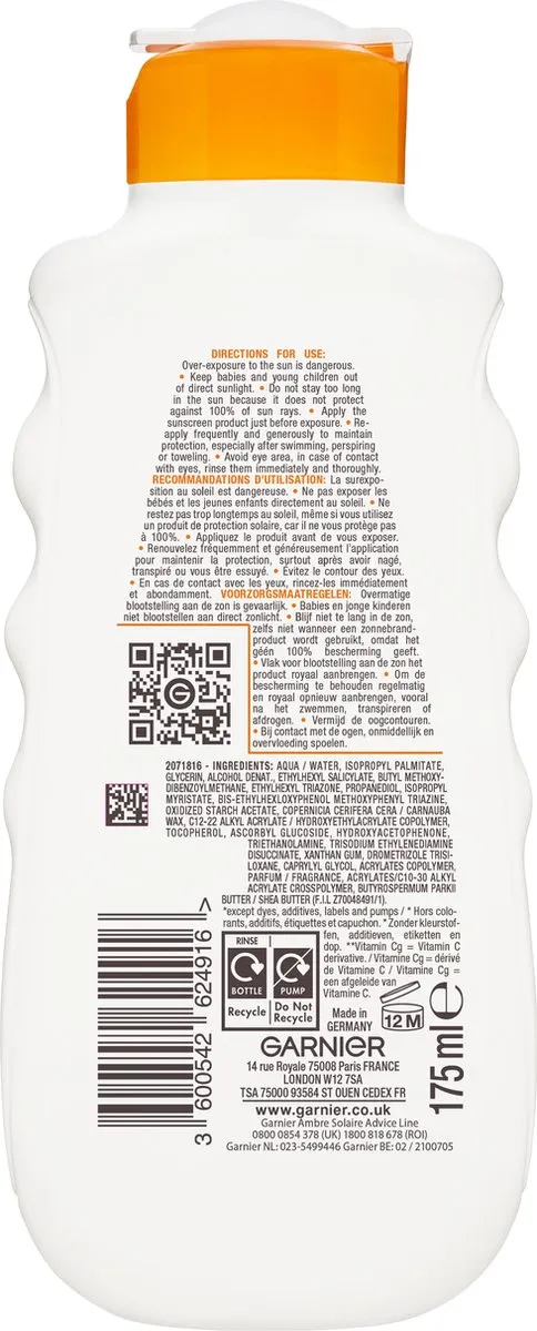 Garnier Ambre Solaire Hydra 24H Zonnebrandcrème SPF30 175ml