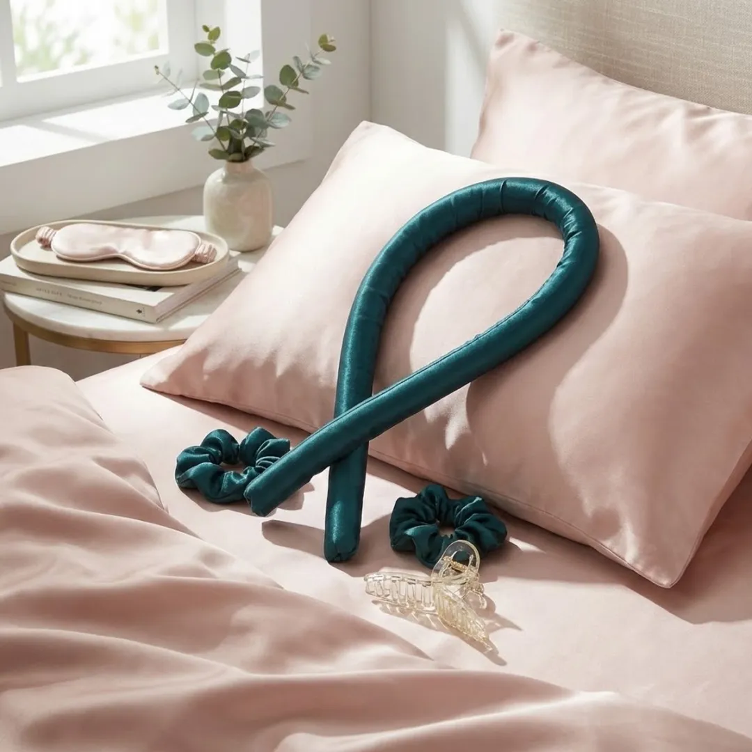 Groen heatless curling rod haar kruller dames zonder hitte met zachte haarband en bijpassende haarclip flexibel ontwerp heatless curls geschikt voor slapen en dagelijks gebruik