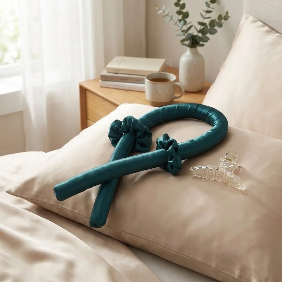 Groen heatless curling rod haar kruller dames zonder hitte met zachte haarband en bijpassende haarclip flexibel ontwerp heatless curls geschikt voor slapen en dagelijks gebruik