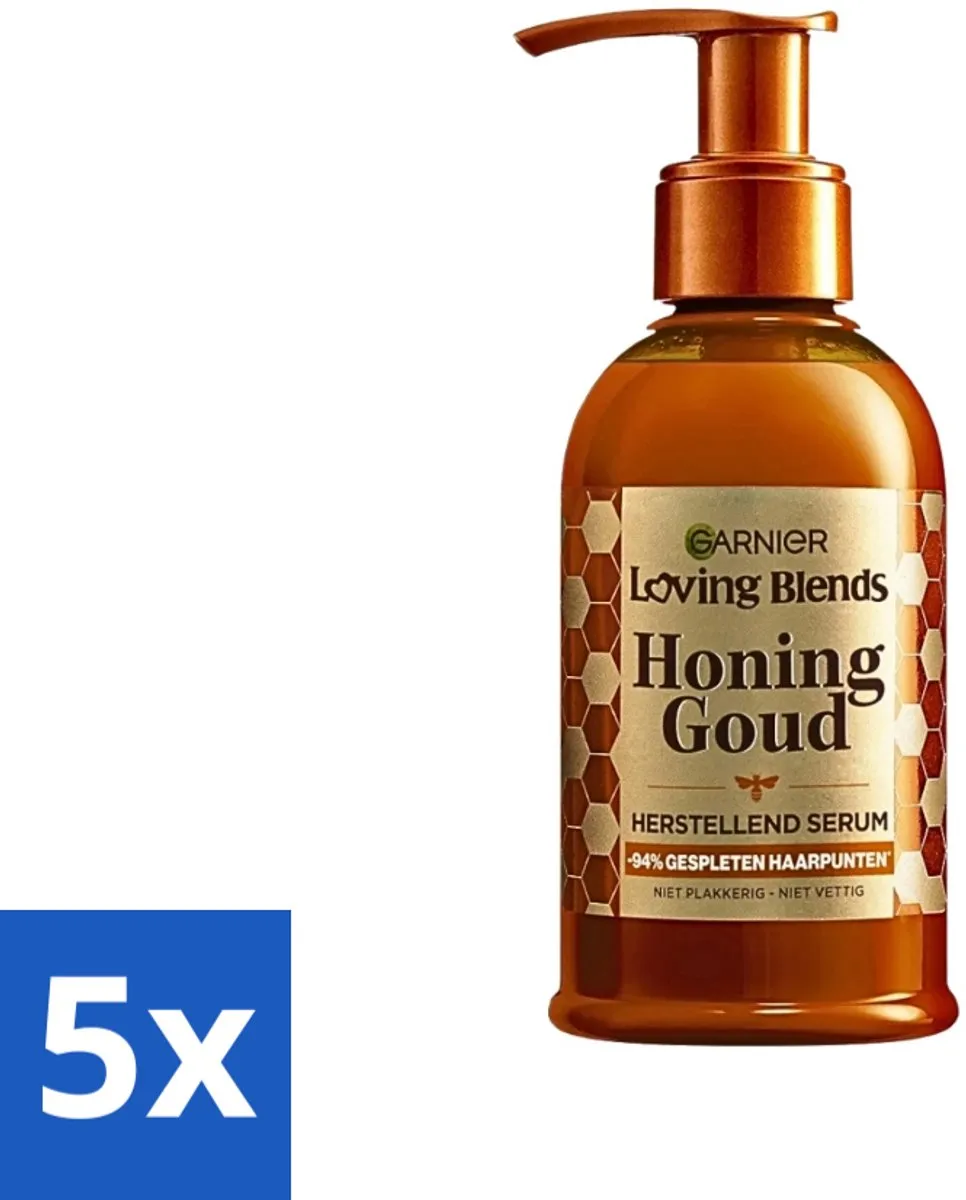 5 x Garnier - Loving Blends Honing Goud - Herstellend Haarserum - Beschadigd & Breekbaar Haar - 115 ml - Haarherstel - Haarversterking - Haarbescherming - Beschadigd Haar - Breekbaar Haar