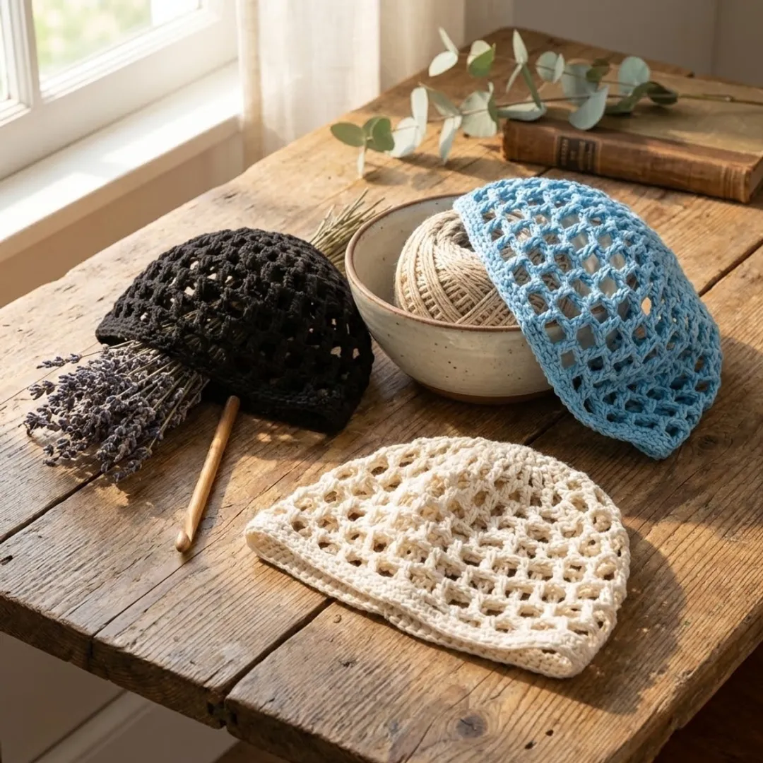 NuveX Gehaakte Haarnetjes - 3 Stuks - Wit/Zwart/Blauw
