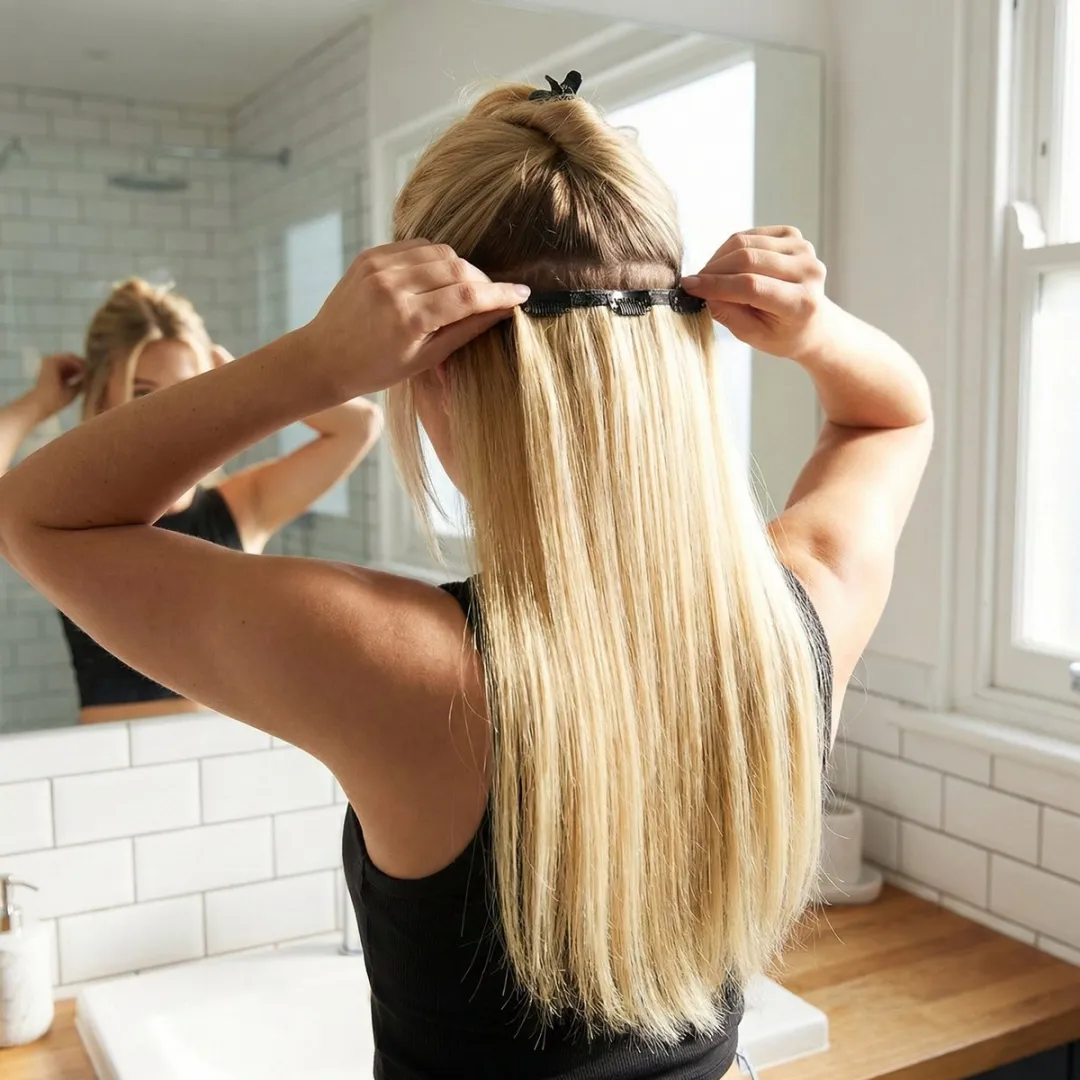 NuveX Clip-in Haar Extensies Synthetisch - Geel Vlas Goud