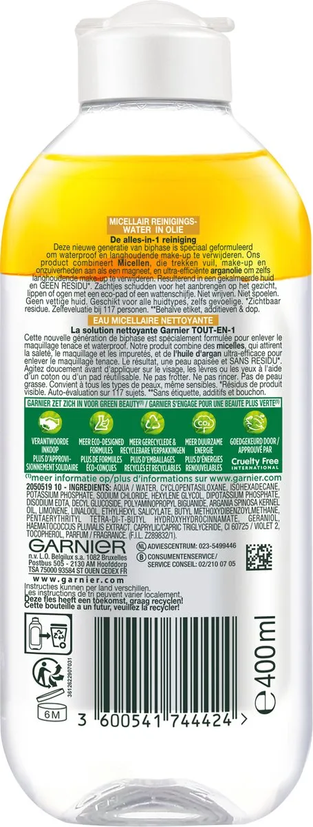 Garnier SkinActive Micellair Reinigingswater in Olie 400ml
