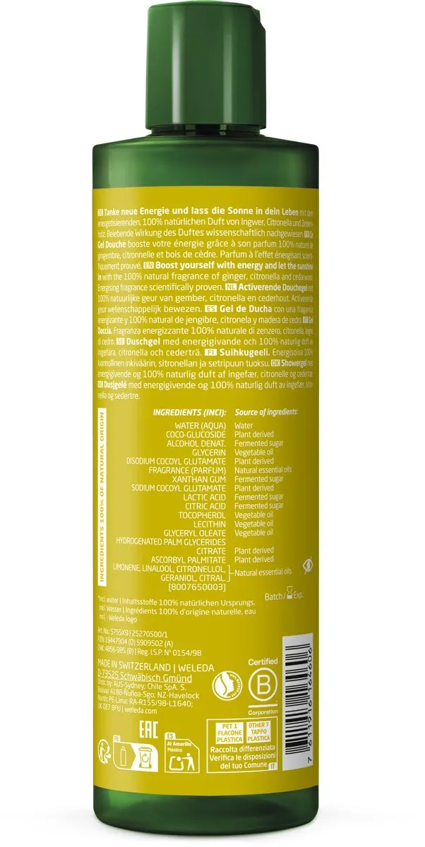 Weleda Energy Douchegel Gember Citronella Cederhout 400ml