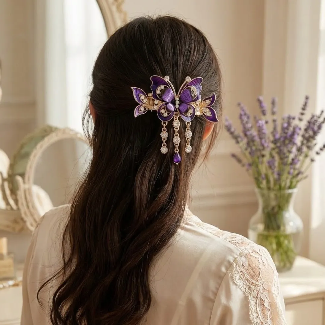 NuveX Vlinder Haarclip Paars - Strass & Kettingen