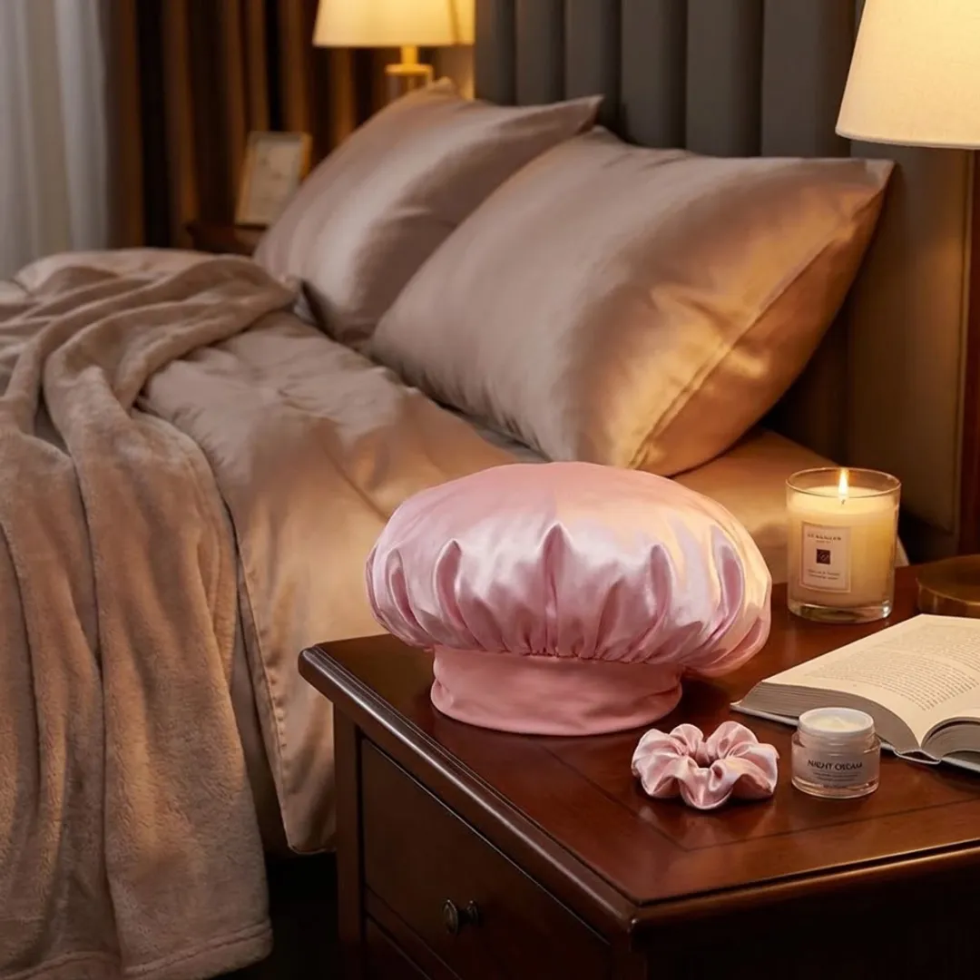 NuveX Roze Satin Haarbonnet - Elastisch - Antikroes