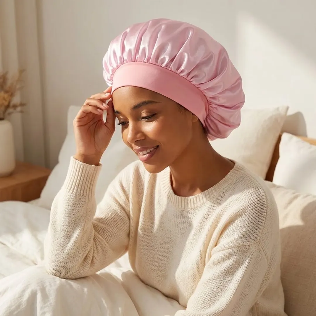 NuveX Roze Satin Haarbonnet - Elastisch - Antikroes