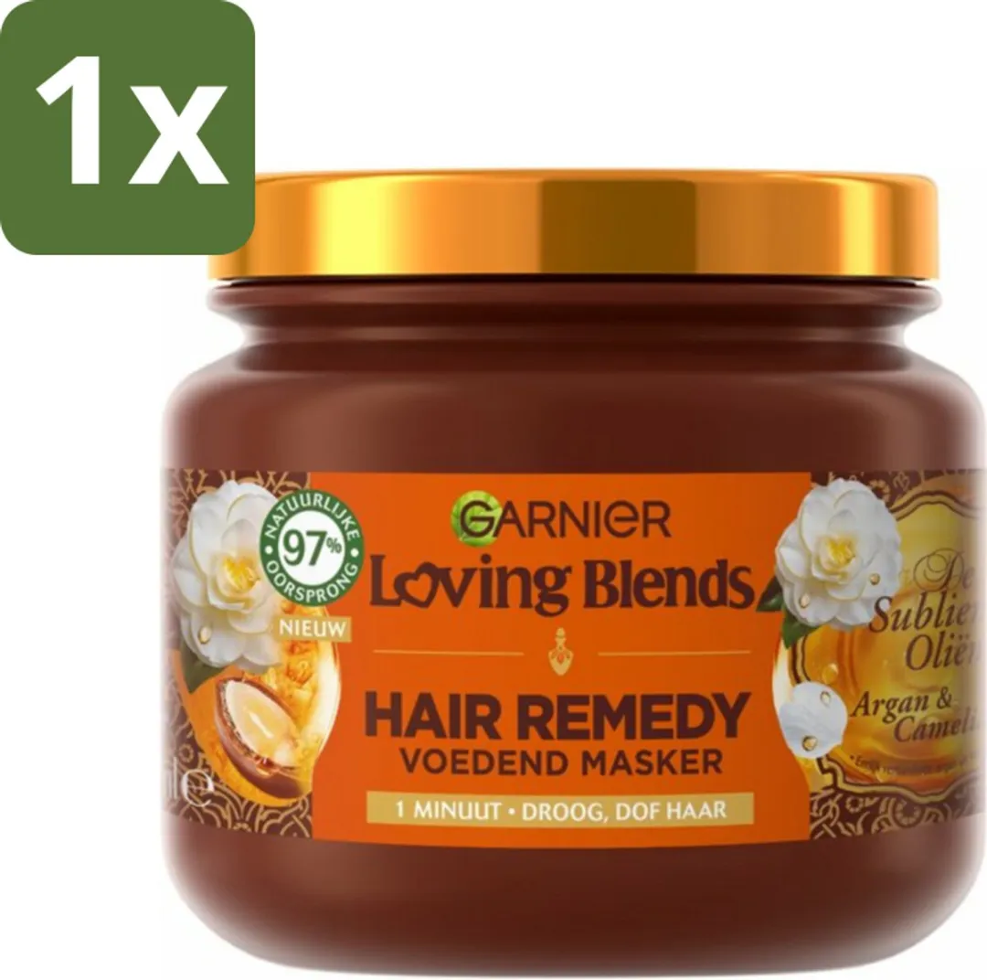 1 x Garnier - Loving Blends - Haarmasker - Argan & Cameliaolie - Droog & Dof Haar - 340 ml - Haarmasker - Arganolie - Cameliaolie - Droog Haar - Dof Haar
