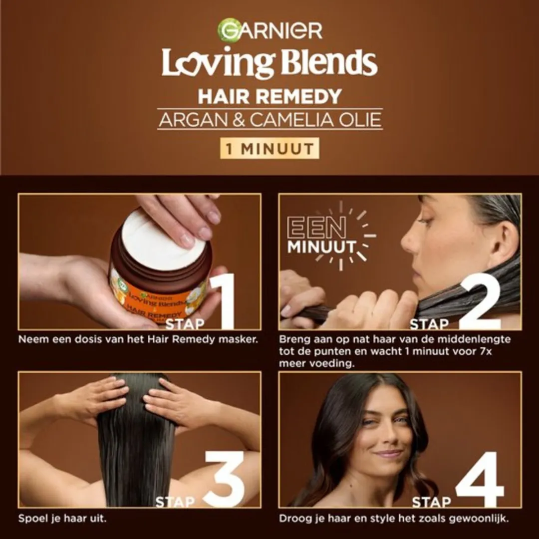 1 x Garnier - Loving Blends - Haarmasker - Argan & Cameliaolie - Droog & Dof Haar - 340 ml - Haarmasker - Arganolie - Cameliaolie - Droog Haar - Dof Haar