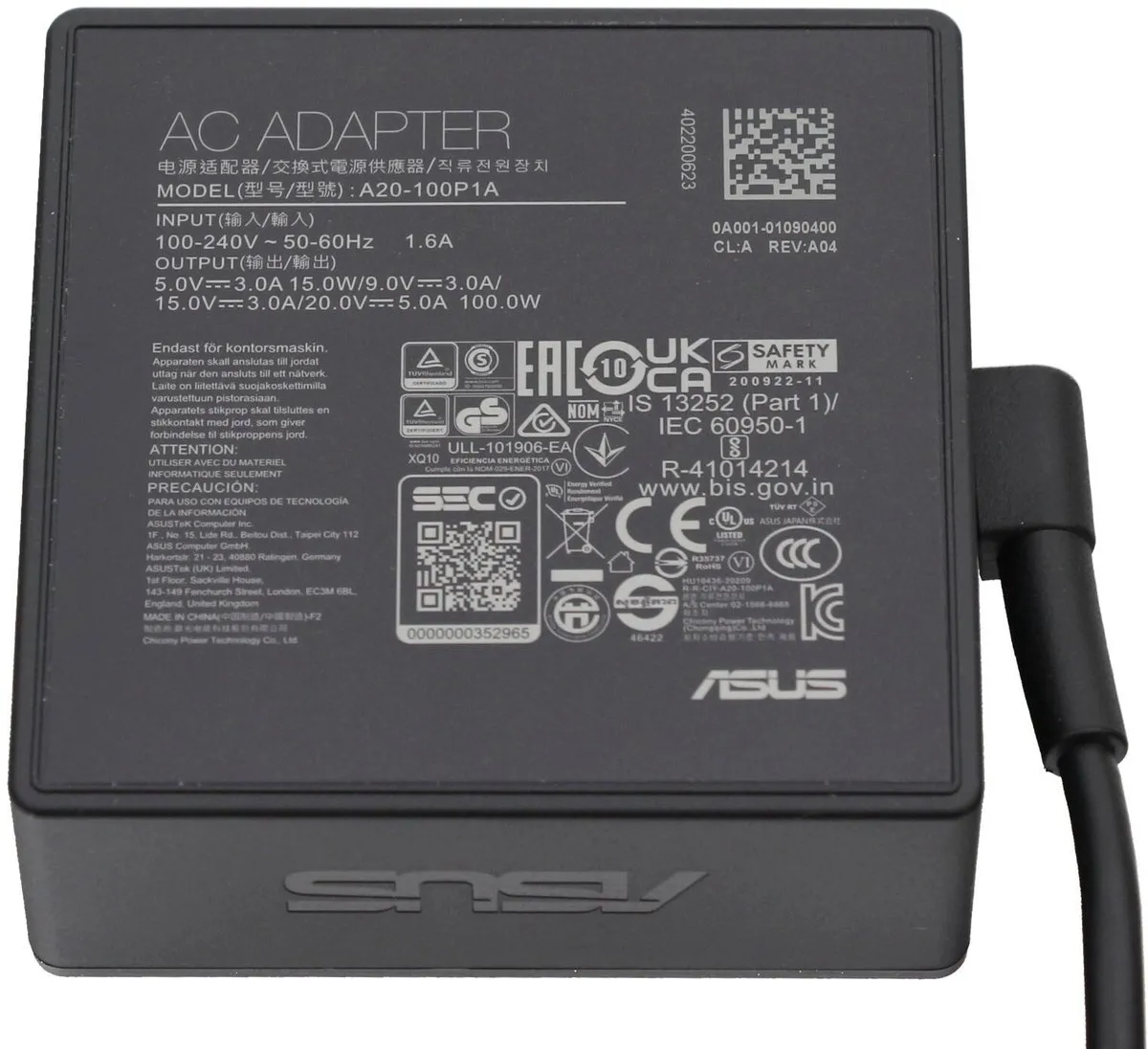 ASUS USB-C Oplader 100W - Zwart