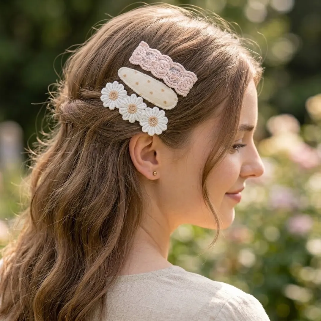 NuveX Haarspeldjes Set 5 Stuks - Peach/Wit - Bloemen & Hartjes