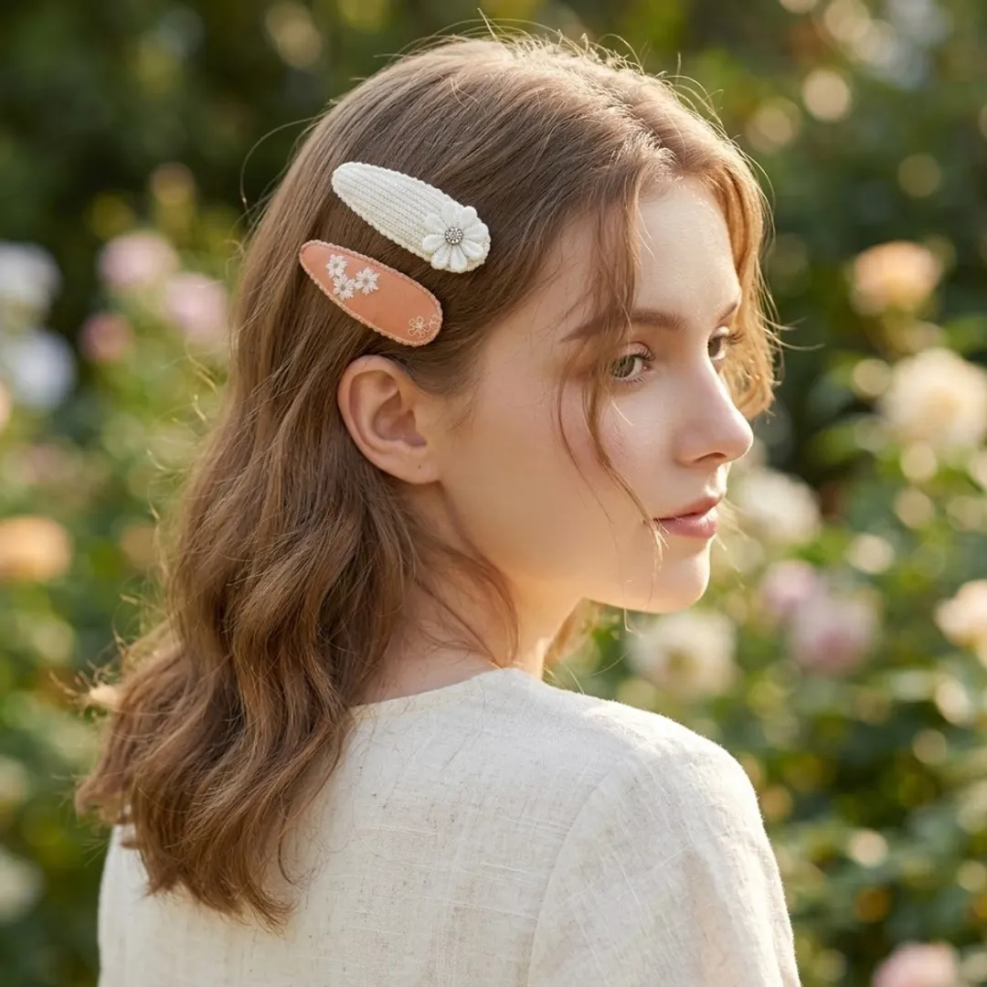 NuveX Haarspeldjes Set 5 Stuks - Peach/Wit - Bloemen & Hartjes