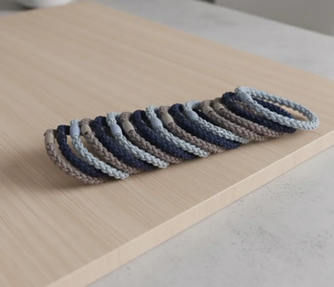NUVEX Gevlochten Haar Elastiekjes - 12 Stuks - Blauw/Grijs/Taupe