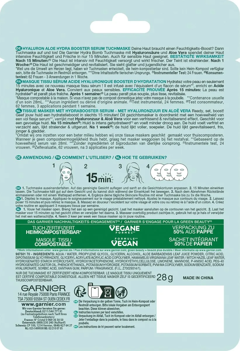 Garnier SkinActive Hydrabomb Tissuemasker 126ml