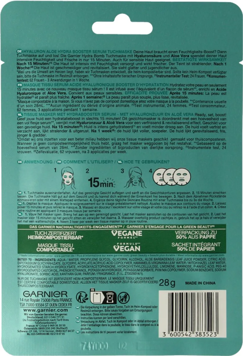 Garnier SkinActive Hydrabomb Tissuemasker 126ml