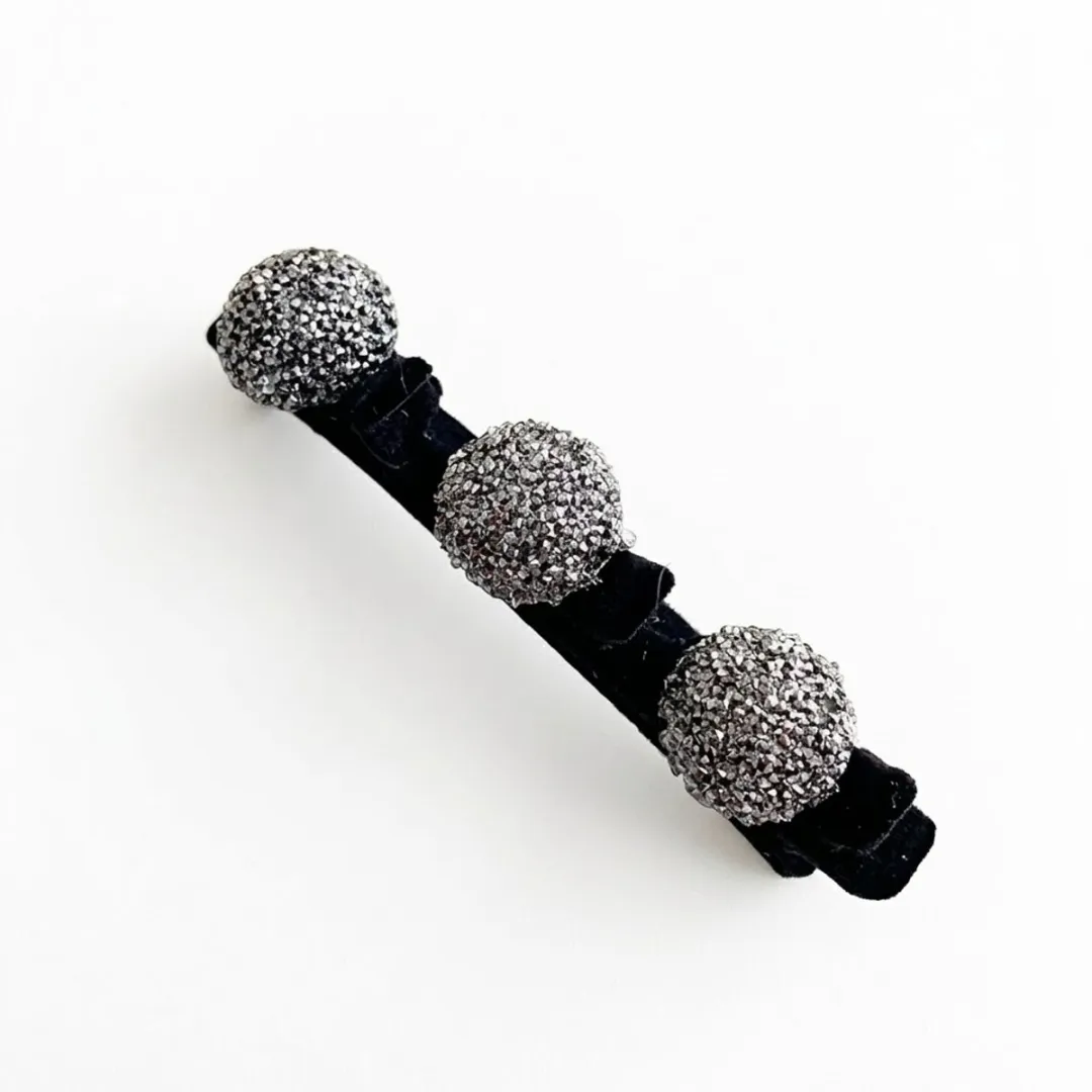 NuveX Zwart Fluweel Haarspeld met Zilveren Rhinestones