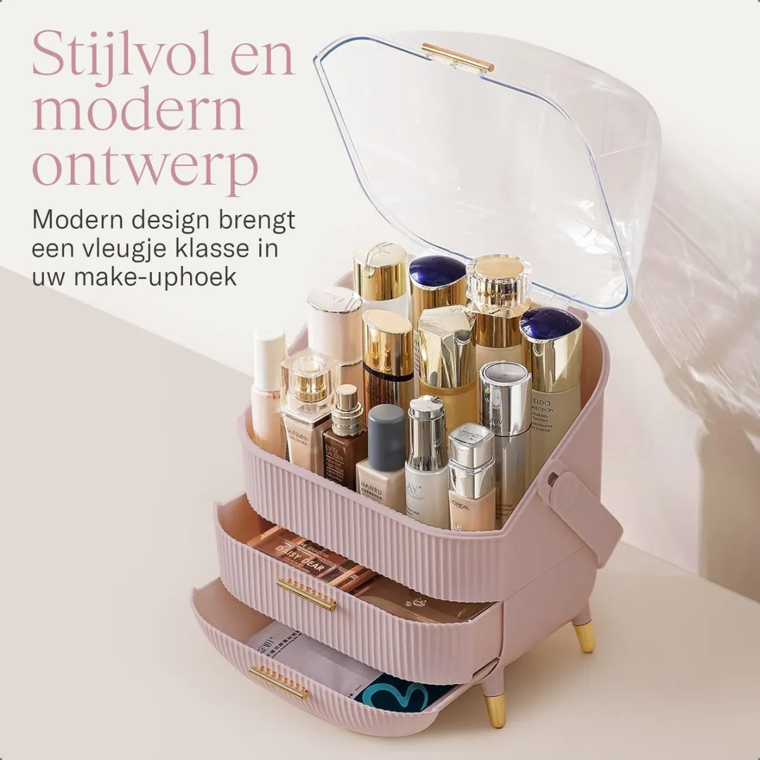 Morelia® Make-up Organizer met Lades en Transparant Deksel – Stof- en Waterdicht – 2 Lades – Roze (Verkrijgbaar in 3 Kleuren)