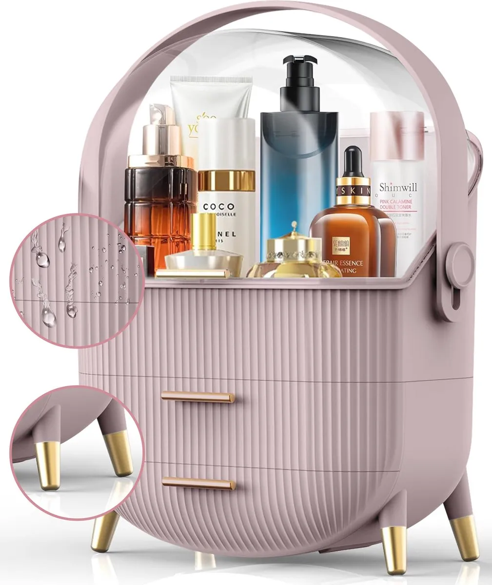 Morelia® Make-up Organizer met Lades en Transparant Deksel – Stof- en Waterdicht – 2 Lades – Roze (Verkrijgbaar in 3 Kleuren)