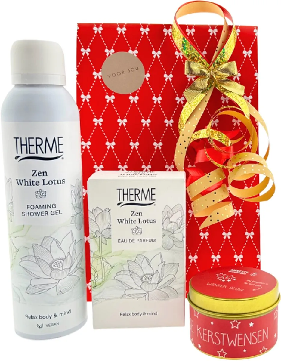 Therme Zen White Lotus Kerstset - Geurkaars, Deo, Douchegel