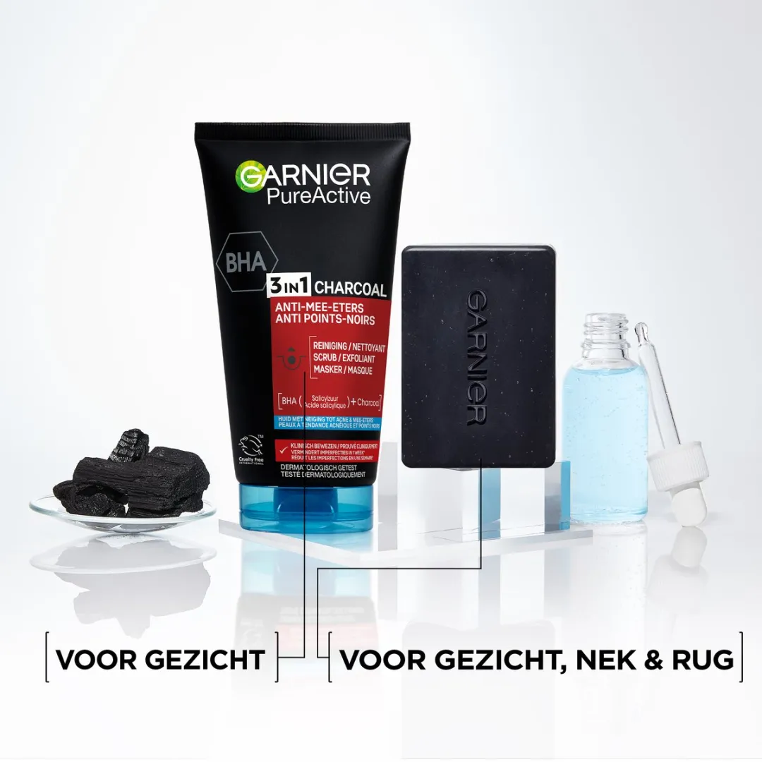 Garnier Pure Active 3in1 Gezichtsreiniger 150ml - Zwart