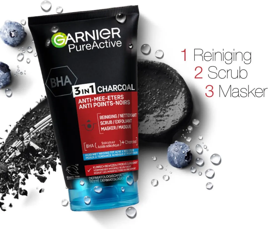 Garnier Pure Active 3in1 Gezichtsreiniger 150ml - Zwart