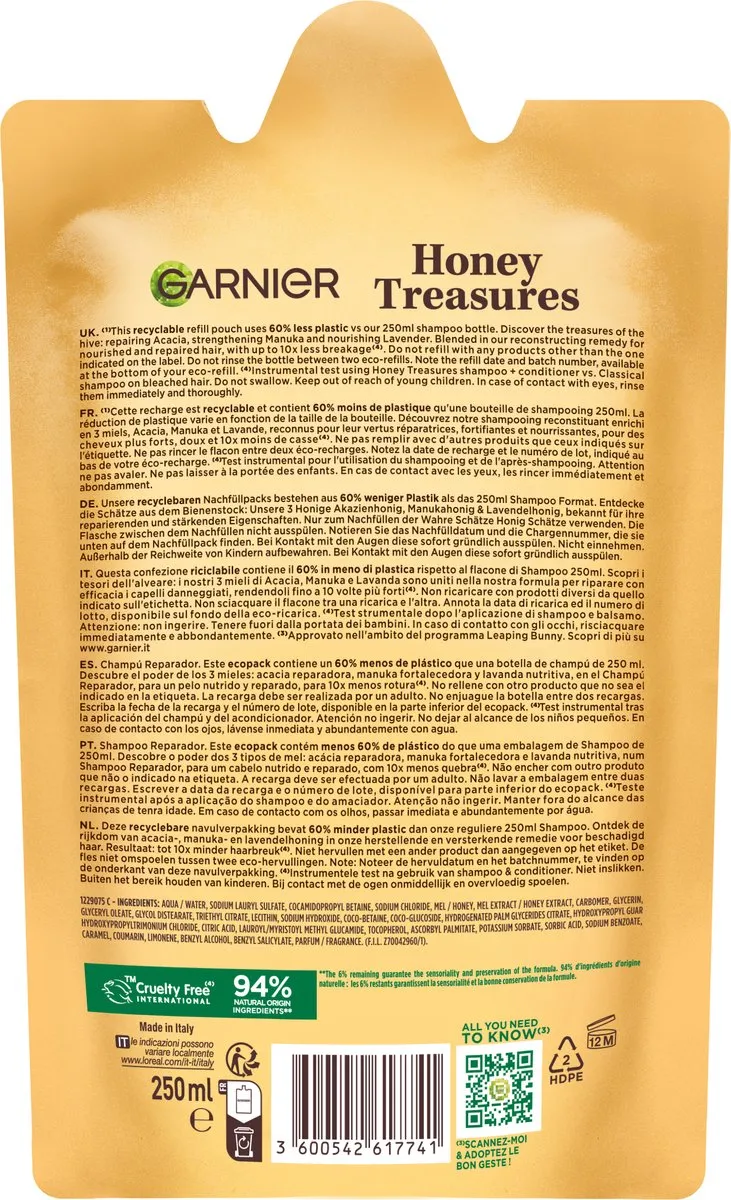 Garnier Loving Blends Honing Goud Shampoo Refill 6x250ml