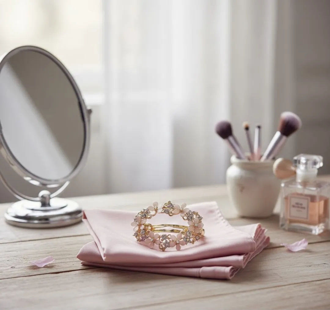 NuveX Bloemen Haarclip Beige - Goud & Strass