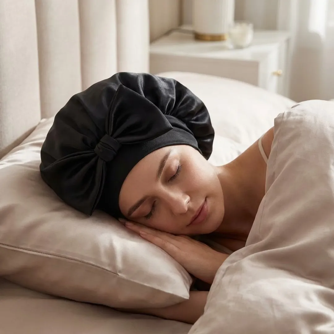 NuveX Zwarte Satin Haarbonnet - Dames