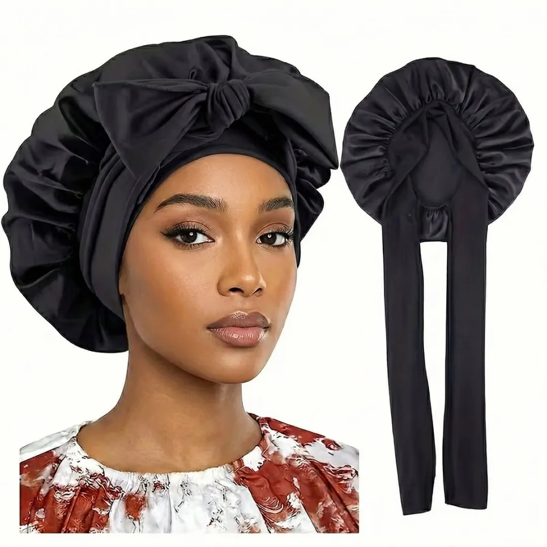 NuveX Zwarte Satin Haarbonnet