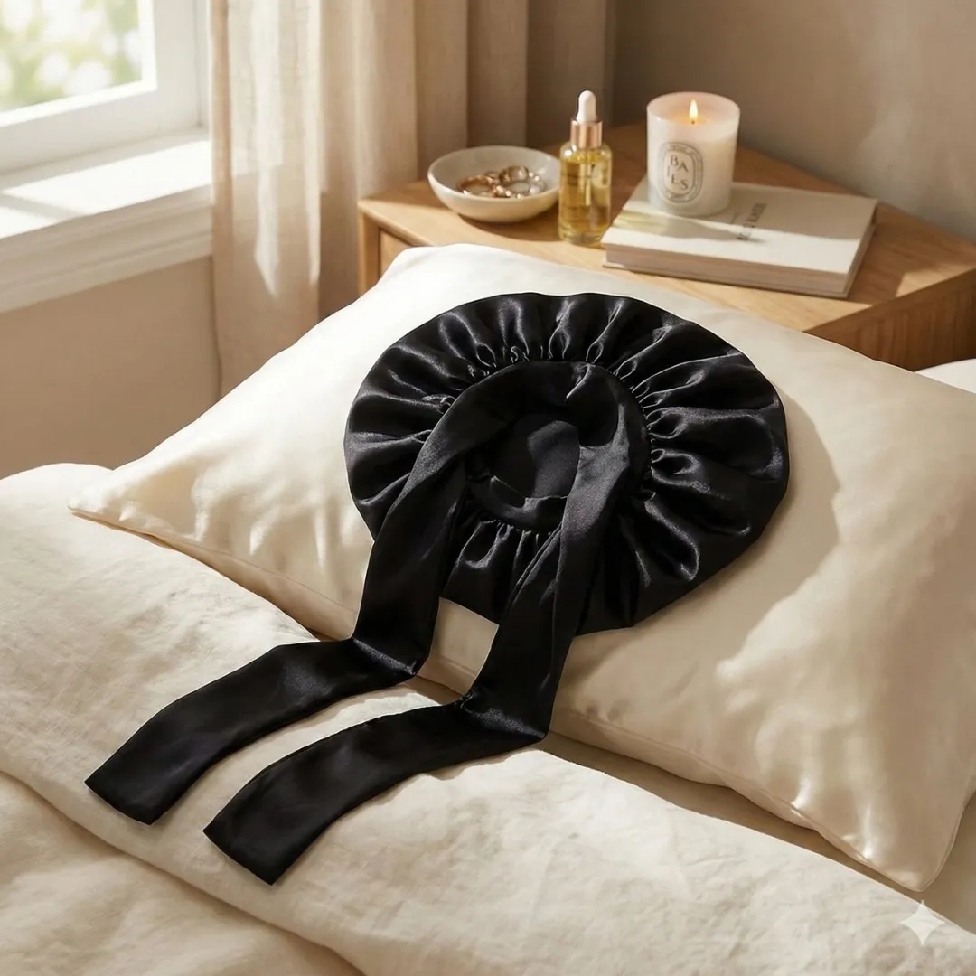 NuveX Zwarte Satin Haarbonnet - Dames