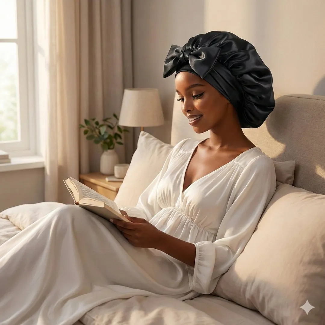 NuveX Zwarte Satin Haarbonnet - Dames