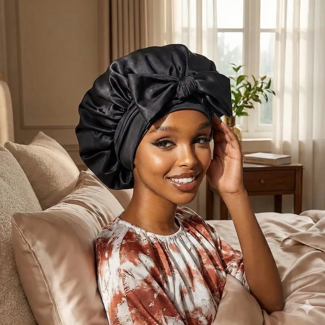 NuveX Zwarte Satin Haarbonnet - Dames