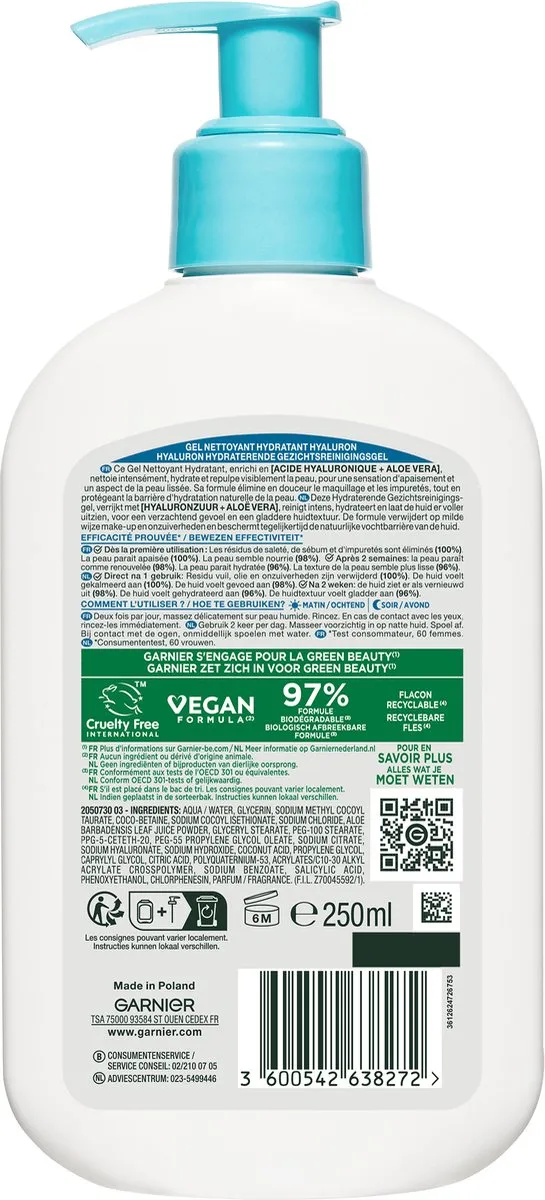 Garnier Hyaluron+ Gezichtsreiniger 250ml