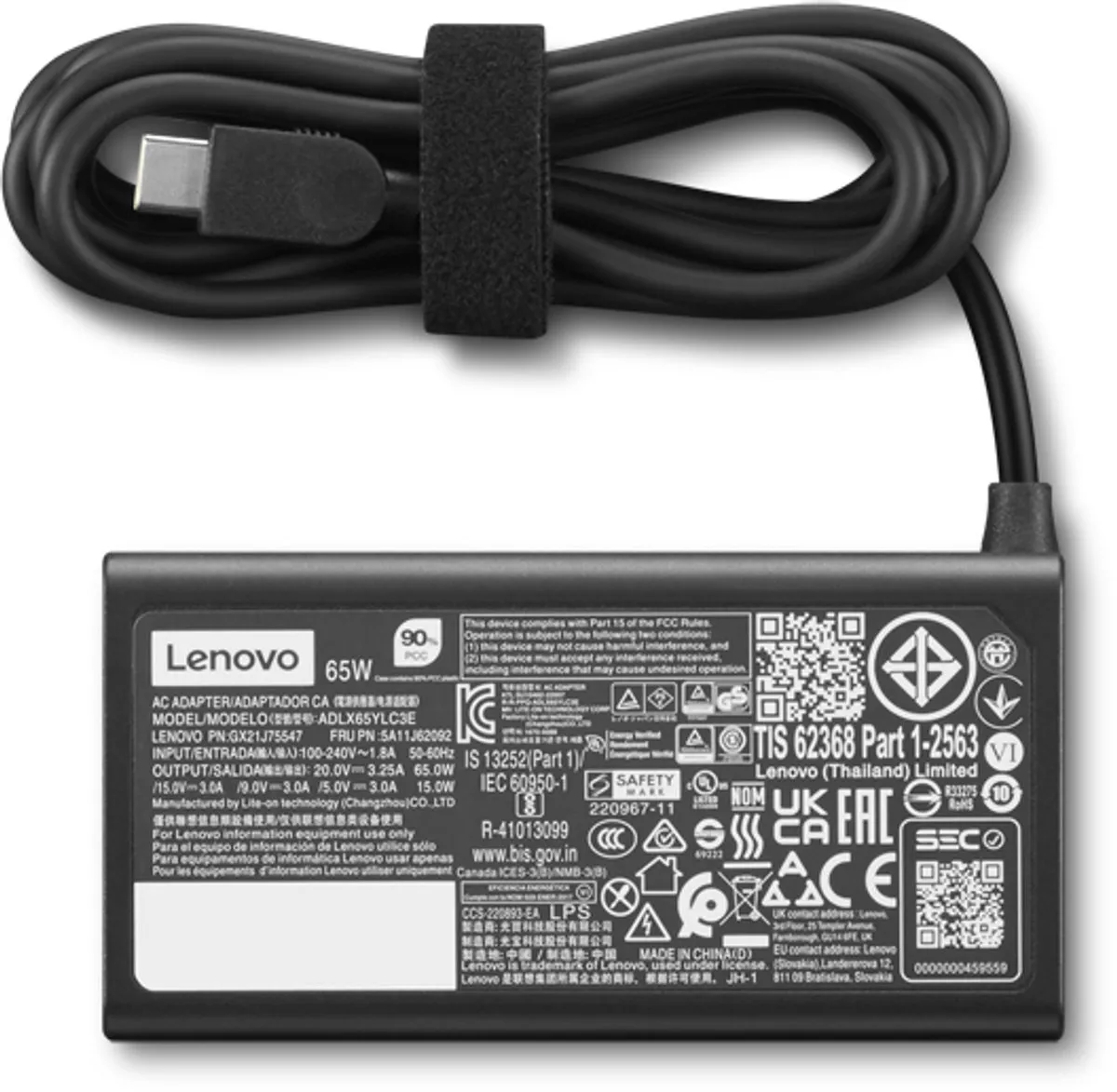 Lenovo USB-kabel 4X21S91187 - 65W - 1m - Zwart