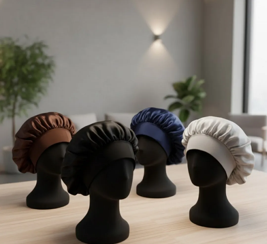 NUVEX Slaapmutsen Set 4 Stuks - Satijn - Zwart/Blauw/Bruin/Zilver