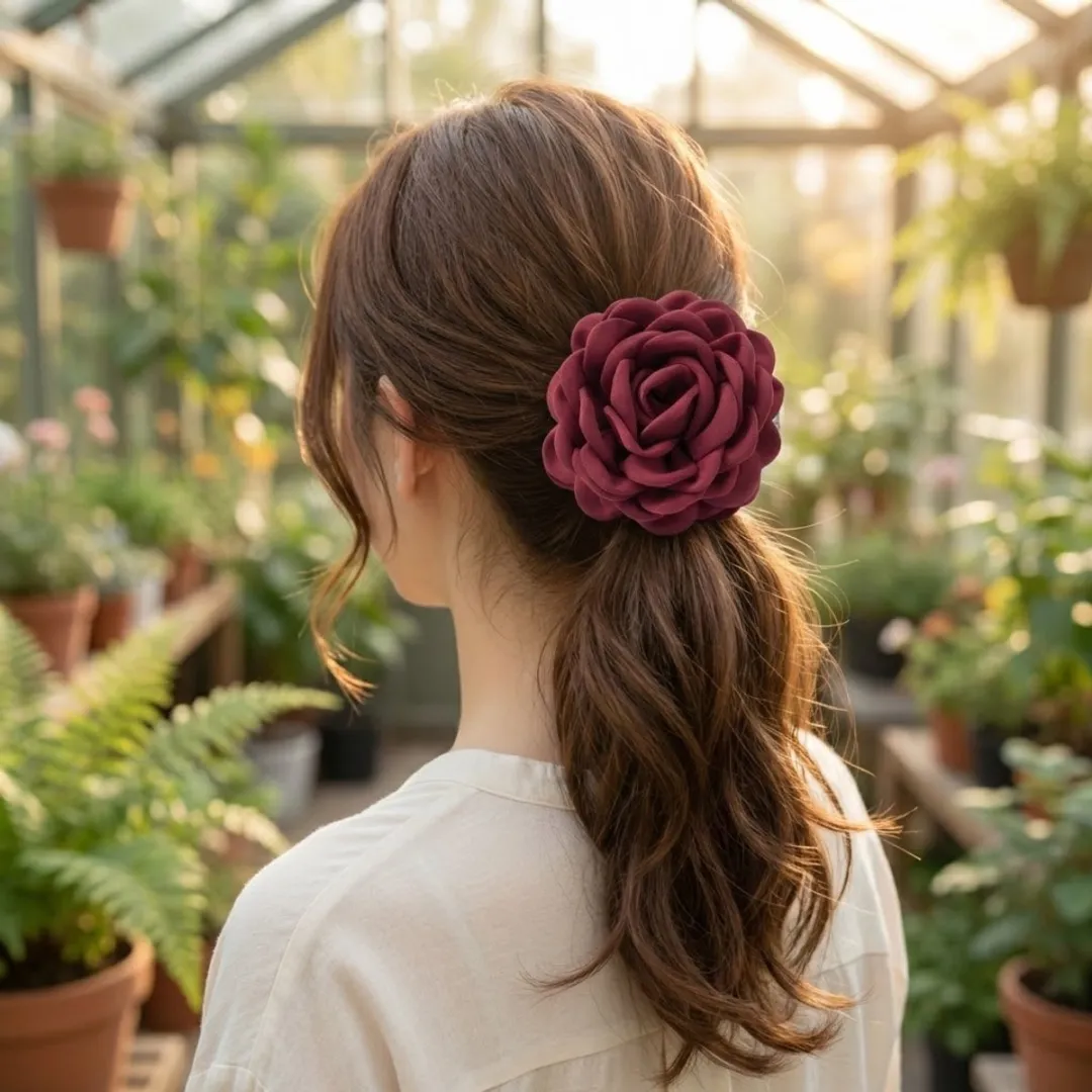 NuveX Donkerrood Bloem Haarclip - Grote Roos - Textiel