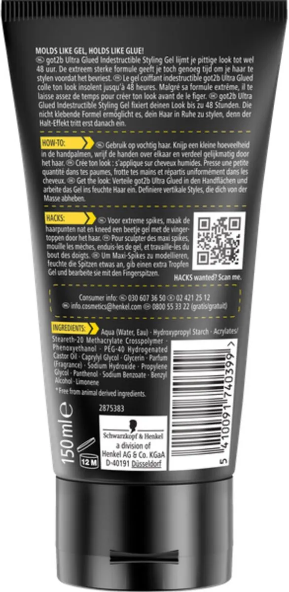 Schwarzkopf Got2b Ultra Glued Gel 150ml - 15 Stuks
