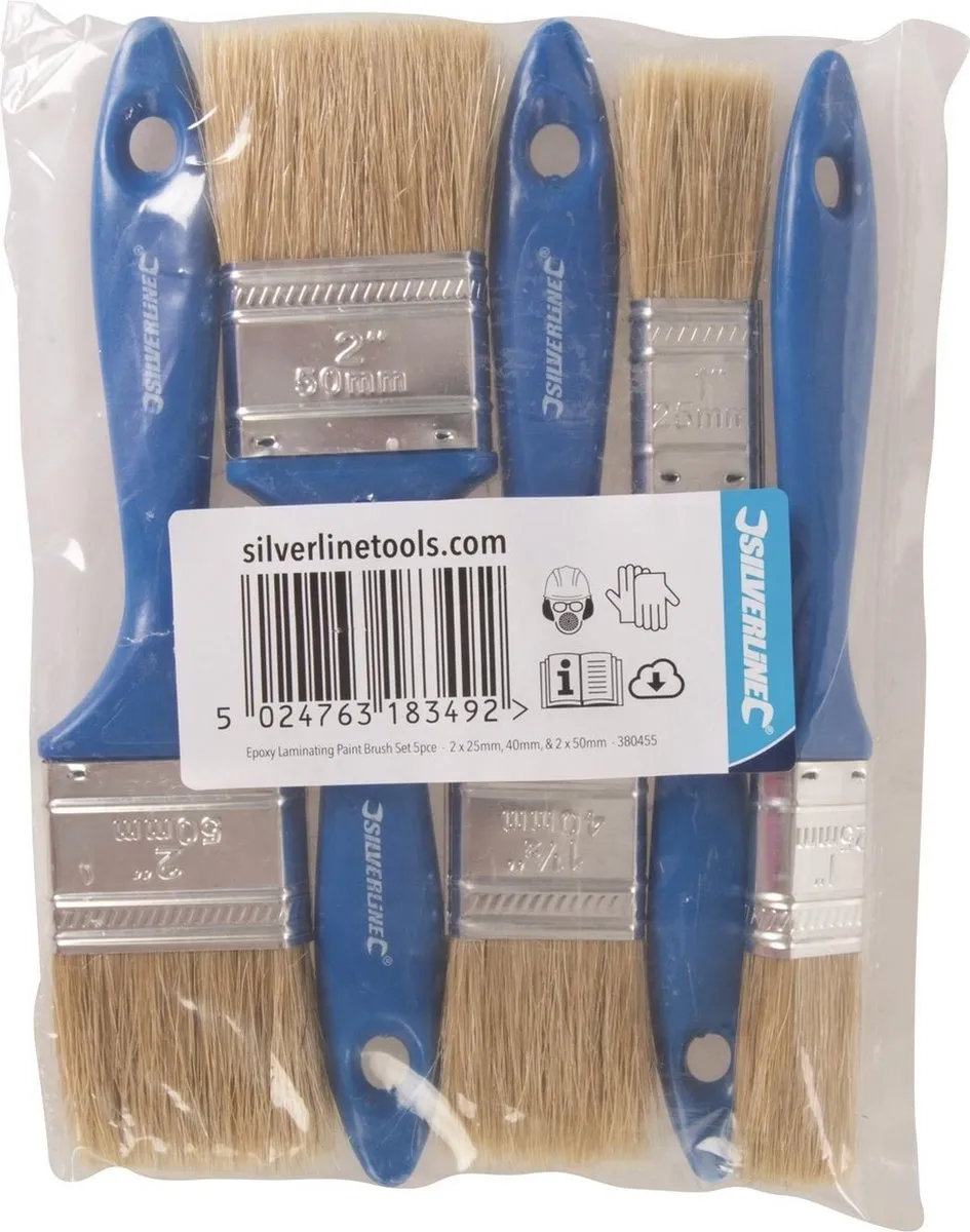 Silverline Lamineer Verfkwasten 5-delig - Blauw/Zilver